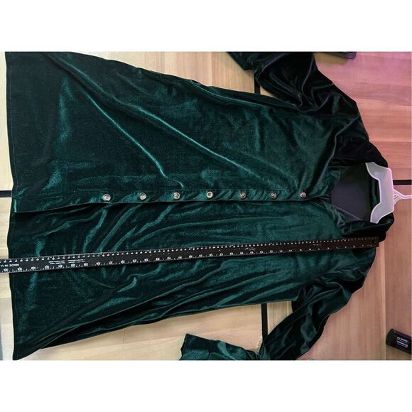 Womens Size Large Dark Green‎ Velvet Short Holiday Vintage Dress Button Up - Picture 5 of 5